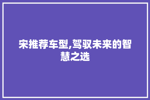 宋推荐车型,驾驭未来的智慧之选
