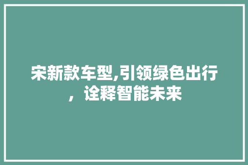 宋新款车型,引领绿色出行，诠释智能未来