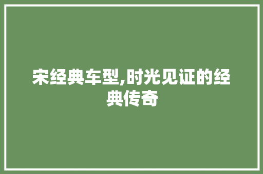 宋经典车型,时光见证的经典传奇