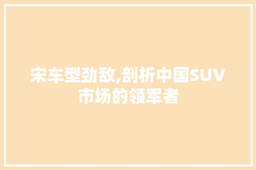 宋车型劲敌,剖析中国SUV市场的领军者