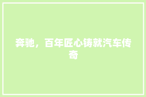 奔驰，百年匠心铸就汽车传奇