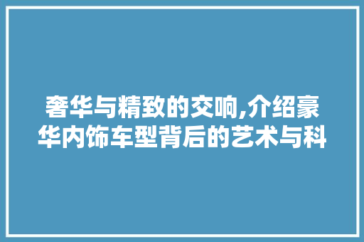 奢华与精致的交响,介绍豪华内饰车型背后的艺术与科技