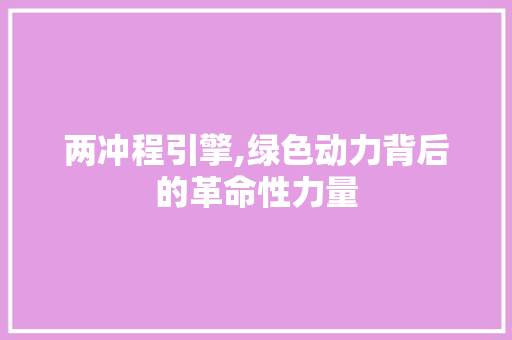 两冲程引擎,绿色动力背后的革命性力量