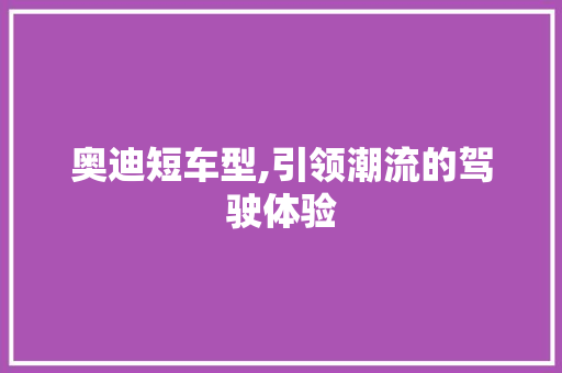 奥迪短车型,引领潮流的驾驶体验