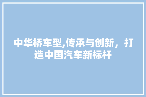 中华桥车型,传承与创新，打造中国汽车新标杆