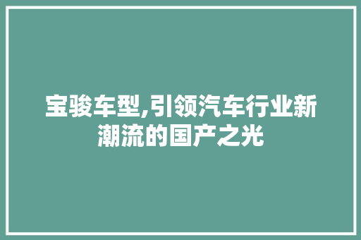 宝骏车型,引领汽车行业新潮流的国产之光
