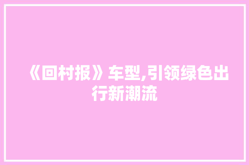 《回村报》车型,引领绿色出行新潮流