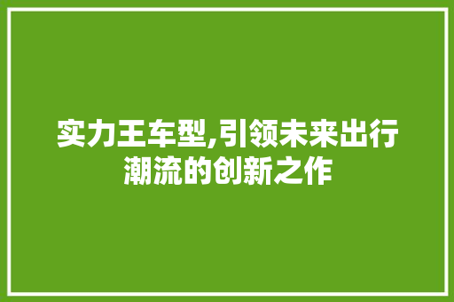 实力王车型,引领未来出行潮流的创新之作