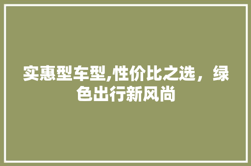 实惠型车型,性价比之选，绿色出行新风尚