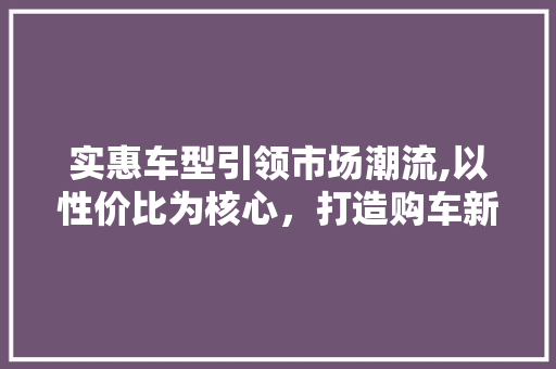 实惠车型引领市场潮流,以性价比为核心，打造购车新风尚