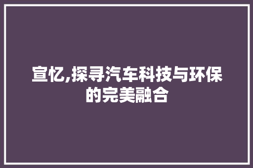 宣忆,探寻汽车科技与环保的完美融合