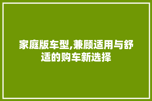 家庭版车型,兼顾适用与舒适的购车新选择