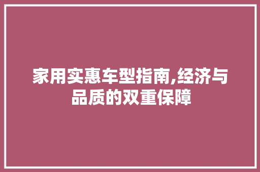 家用实惠车型指南,经济与品质的双重保障