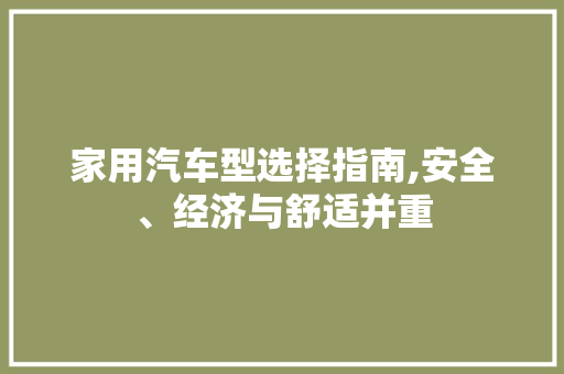 家用汽车型选择指南,安全、经济与舒适并重