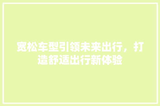 宽松车型引领未来出行，打造舒适出行新体验