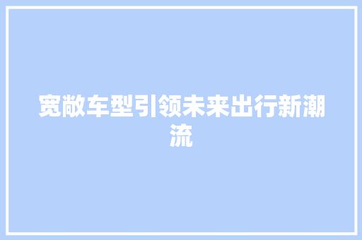 宽敞车型引领未来出行新潮流