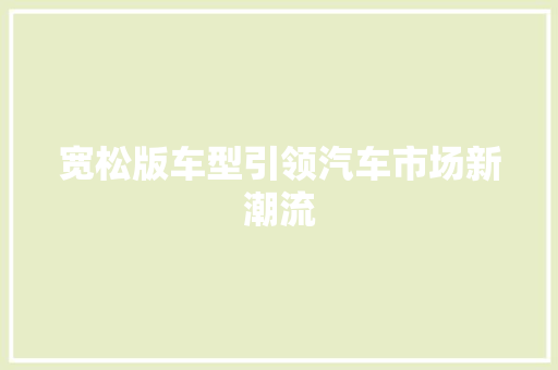 宽松版车型引领汽车市场新潮流