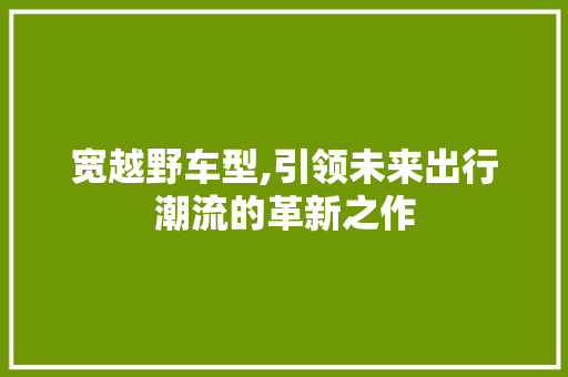 宽越野车型,引领未来出行潮流的革新之作