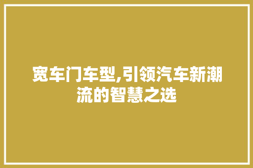 宽车门车型,引领汽车新潮流的智慧之选