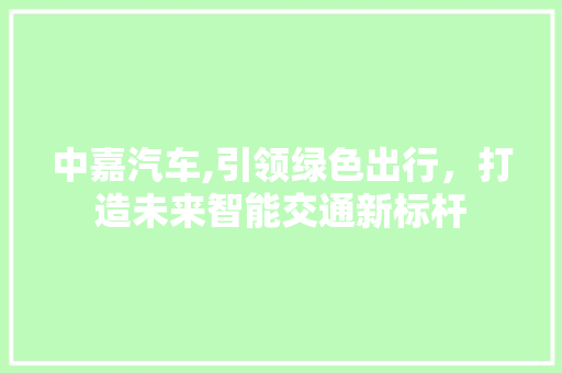 中嘉汽车,引领绿色出行，打造未来智能交通新标杆