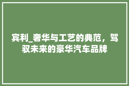 宾利_奢华与工艺的典范，驾驭未来的豪华汽车品牌