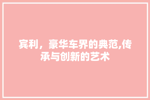 宾利，豪华车界的典范,传承与创新的艺术