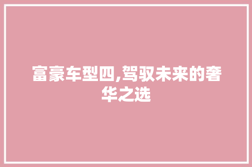 富豪车型四,驾驭未来的奢华之选