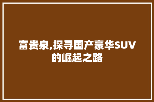 富贵泉,探寻国产豪华SUV的崛起之路