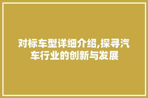 对标车型详细介绍,探寻汽车行业的创新与发展