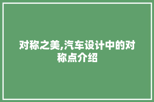 对称之美,汽车设计中的对称点介绍
