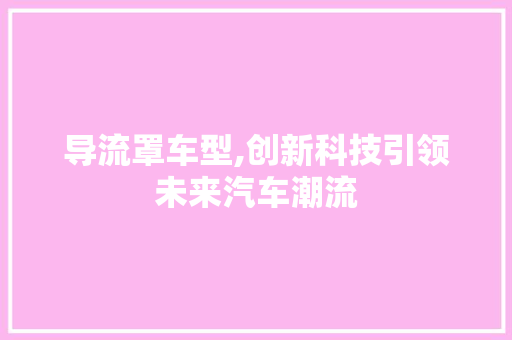 导流罩车型,创新科技引领未来汽车潮流