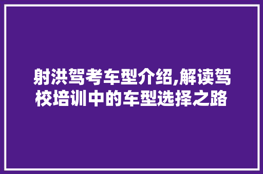 射洪驾考车型介绍,解读驾校培训中的车型选择之路