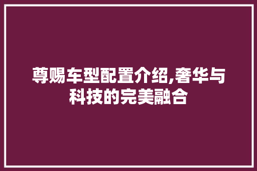 尊赐车型配置介绍,奢华与科技的完美融合