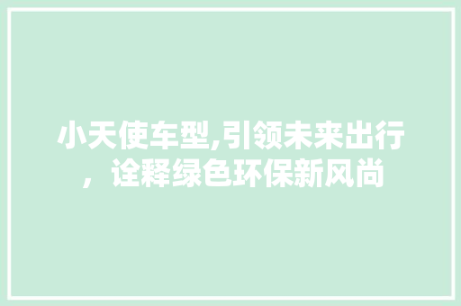 小天使车型,引领未来出行，诠释绿色环保新风尚