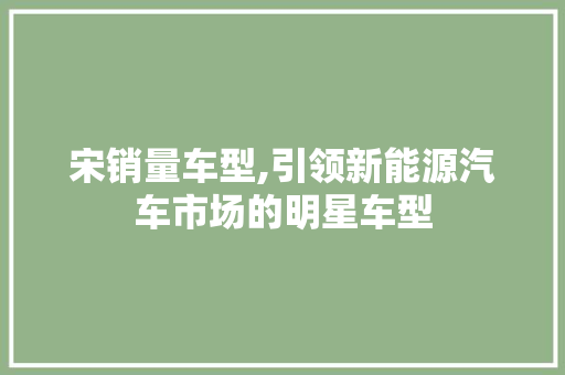 宋销量车型,引领新能源汽车市场的明星车型