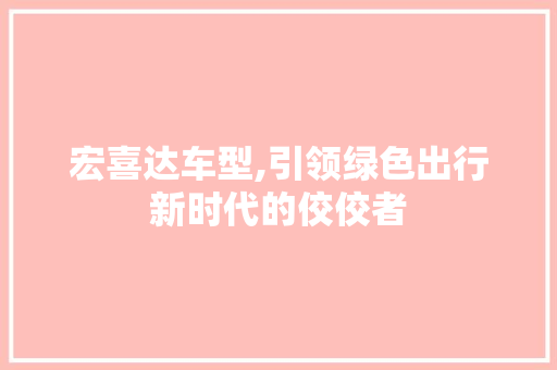 宏喜达车型,引领绿色出行新时代的佼佼者