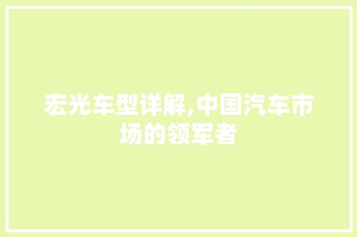 宏光车型详解,中国汽车市场的领军者