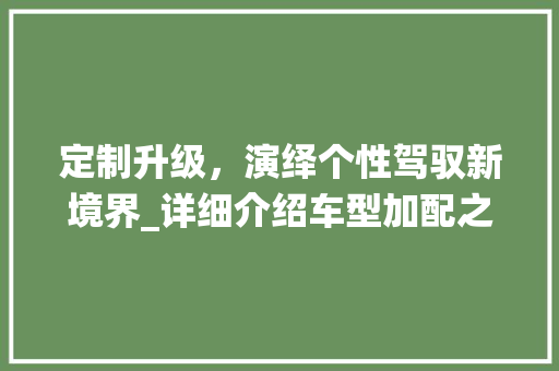 定制升级，演绎个性驾驭新境界_详细介绍车型加配之路
