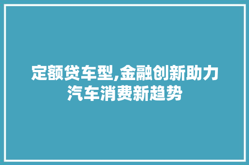 定额贷车型,金融创新助力汽车消费新趋势