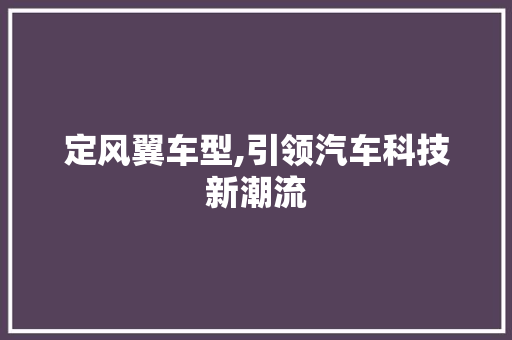 定风翼车型,引领汽车科技新潮流