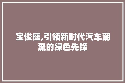 宝俊座,引领新时代汽车潮流的绿色先锋