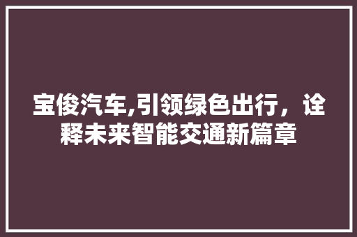 宝俊汽车,引领绿色出行，诠释未来智能交通新篇章
