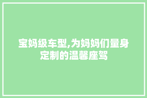 宝妈级车型,为妈妈们量身定制的温馨座驾