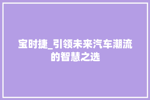 宝时捷_引领未来汽车潮流的智慧之选