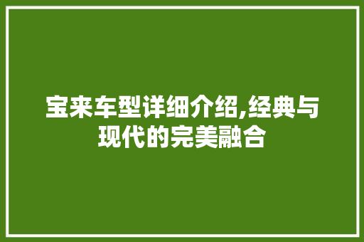 宝来车型详细介绍,经典与现代的完美融合