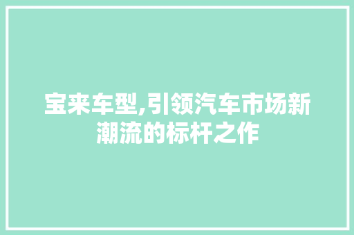 宝来车型,引领汽车市场新潮流的标杆之作