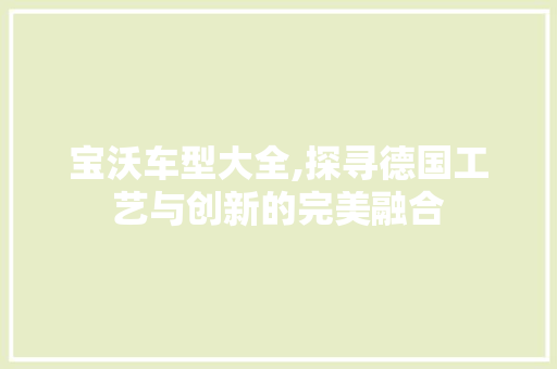 宝沃车型大全,探寻德国工艺与创新的完美融合