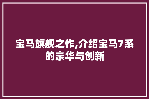 宝马旗舰之作,介绍宝马7系的豪华与创新