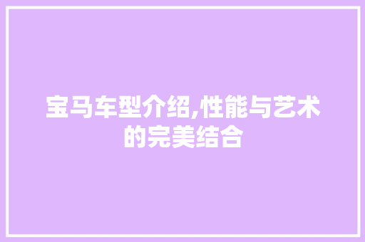 宝马车型介绍,性能与艺术的完美结合