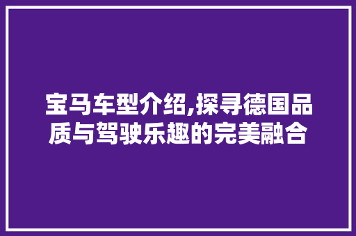 宝马车型介绍,探寻德国品质与驾驶乐趣的完美融合